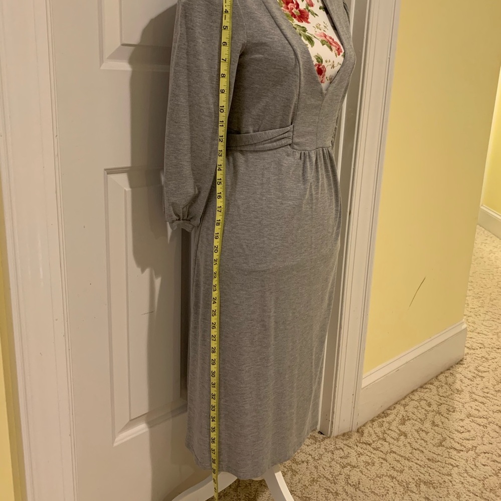 GAP grey LS jersey dress w/ sash size Medium - Picture 3 of 8